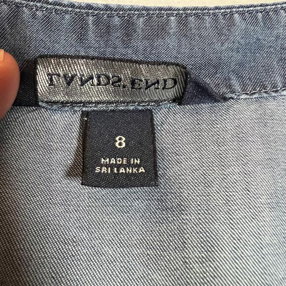 Lands' End Split Neck Lyocell Chambray Tunic Shirt Size 8 Lightweight Coastal - Picture 5 of 9